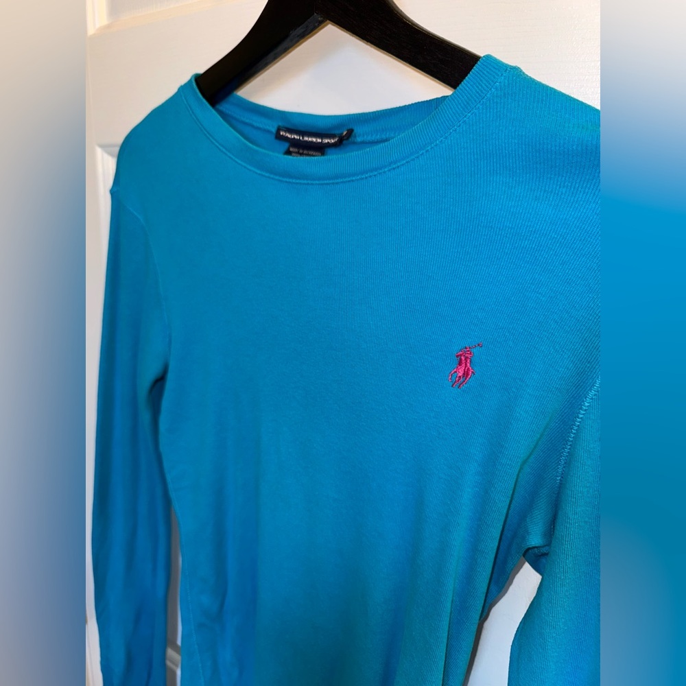 Ralph Lauren Long Sleeve T-Shirt in Cerulean Blue, Size Medium